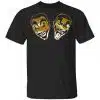 icp merch insane clown posse faces gold foil black shirt with iconic duo graphics