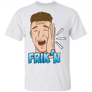 infinite merch frik’n shirt front and back view – unisex cotton tee on model