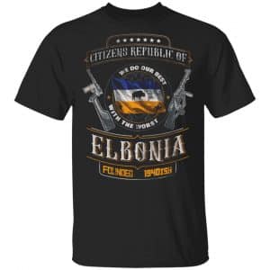 Forgotten Weapons Merch Elbonia T-Shirt – funny black tee with Elbonia design for firearm history fans and YouTube followers
