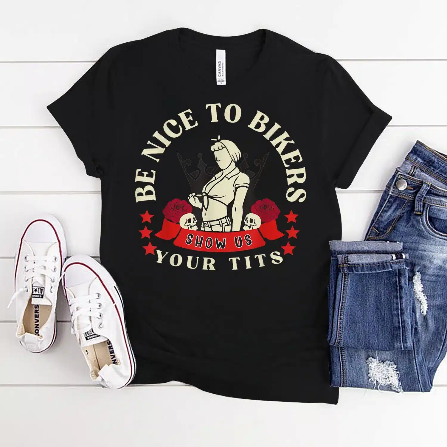 Be Nice to Bikers Show Us Your Tits Funny Saying Quote Men T-Shirt