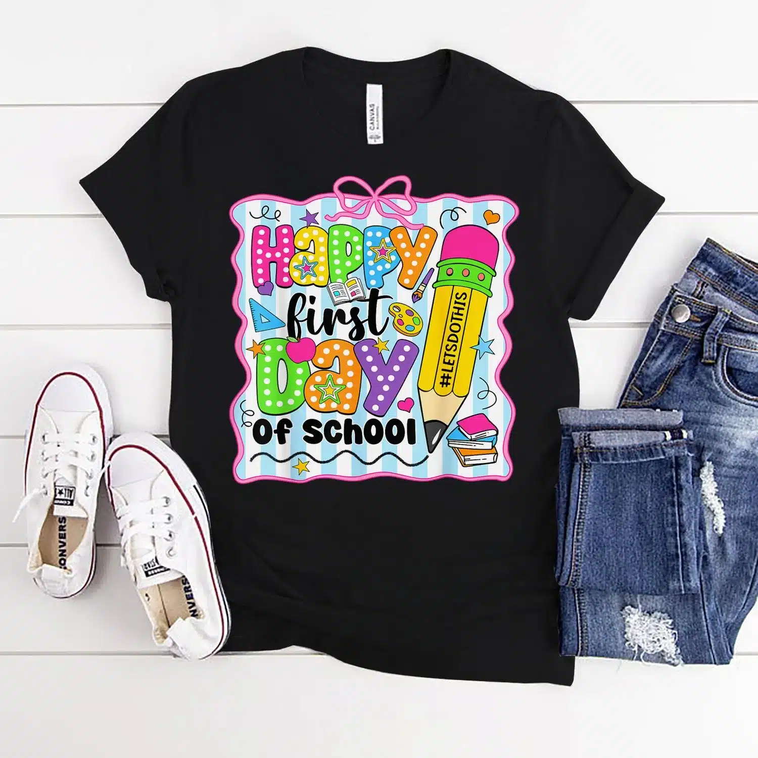 Happy First Day Of School Pencil Teacher Kids Back To School Shirt