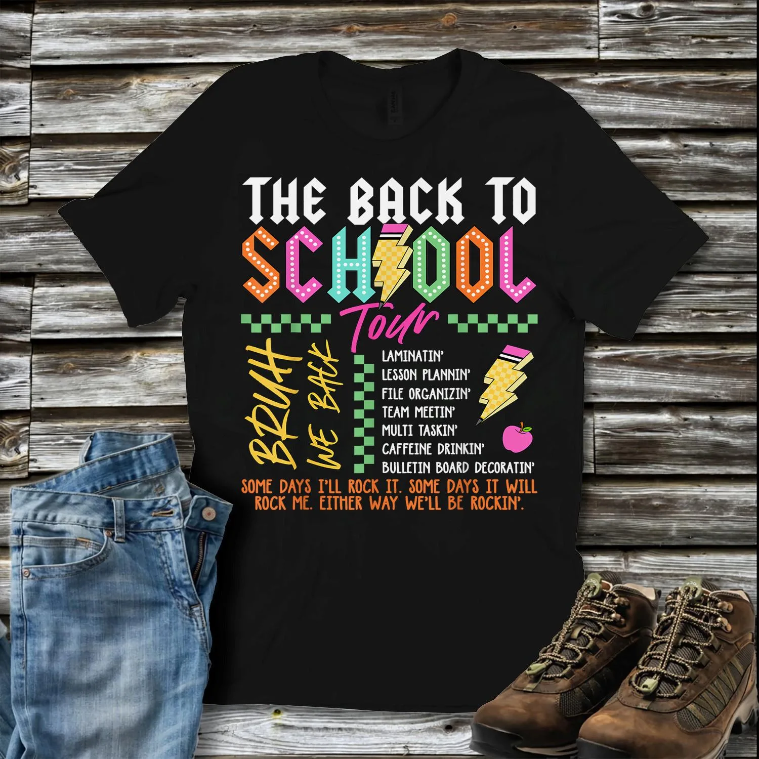 Retro Lightning Bolt ABCD Back To School Tour Teacher for Men Women Girls Kids Shirt