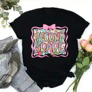 Second Grade Teacher Pink Brushstroke Back to School Spirit Shirt