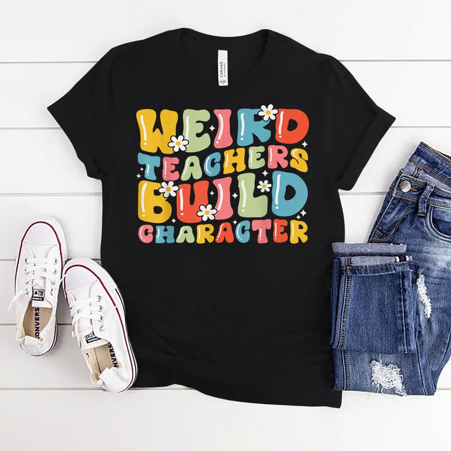 Weird Teacher Build Character Back To School Groovy Shirt