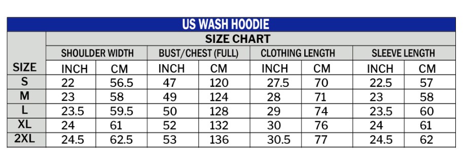size guide wash hoodie size guide wash hoodie